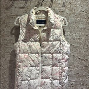 Lands' End Women's Patterned Puffer Vest - Cream and Pink